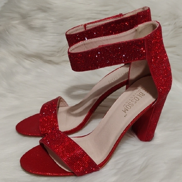 De Blossom Celina Collection Shoes - De Blossom Celina Collection Sparkly Red Glitter Block Heel Sandals Sz.10